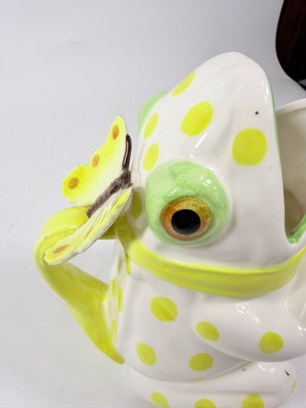 Frog Pitcher Vase Seymour Mann Hand Painted Ceramic Yellow Green Polka Dots Butt - Picture 14 of 16